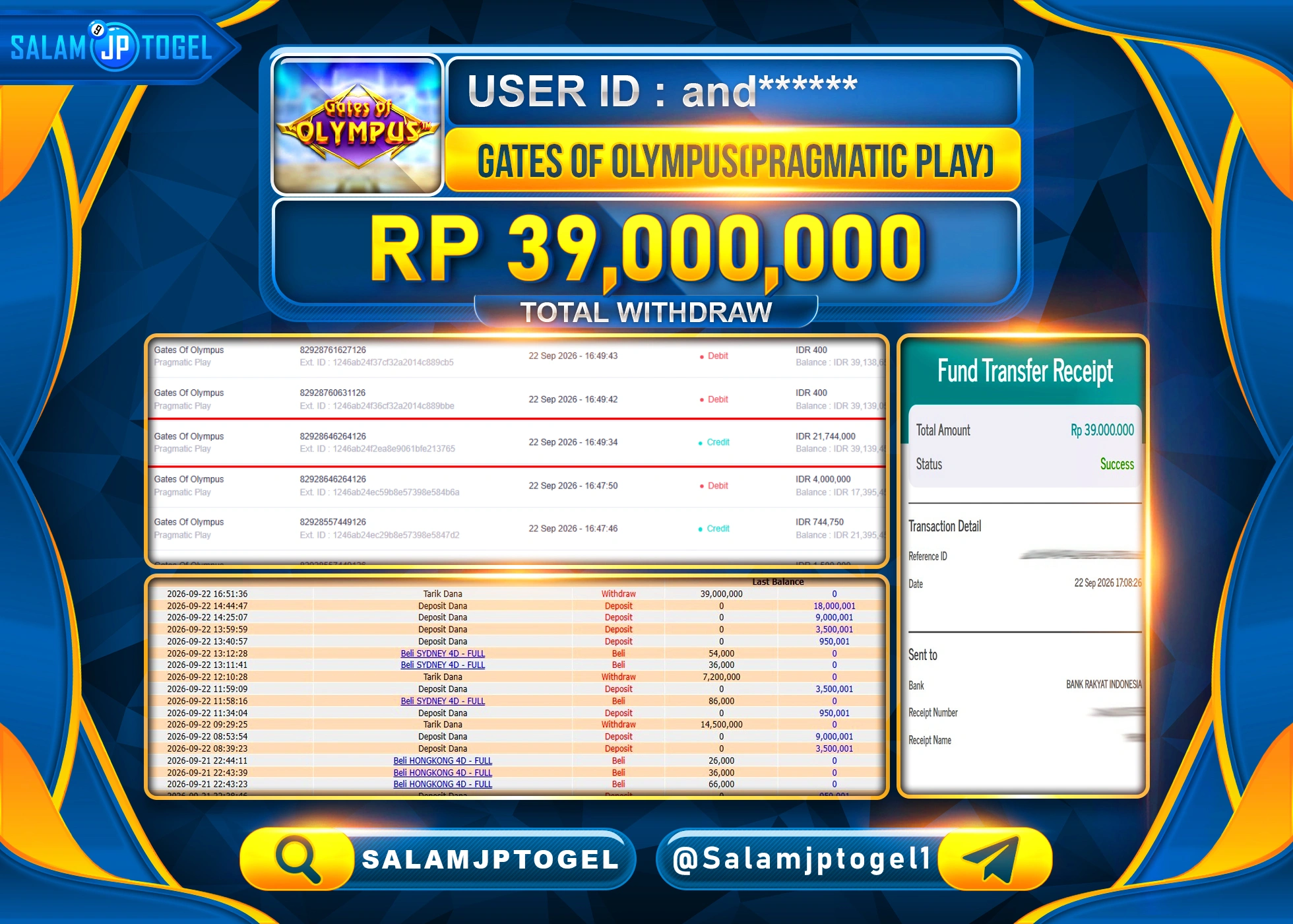 SALAMJPTOGEL JACKPOT MENANG SLOT GATES OF OLYMPUS Rp.39,000,000 - LUNAS