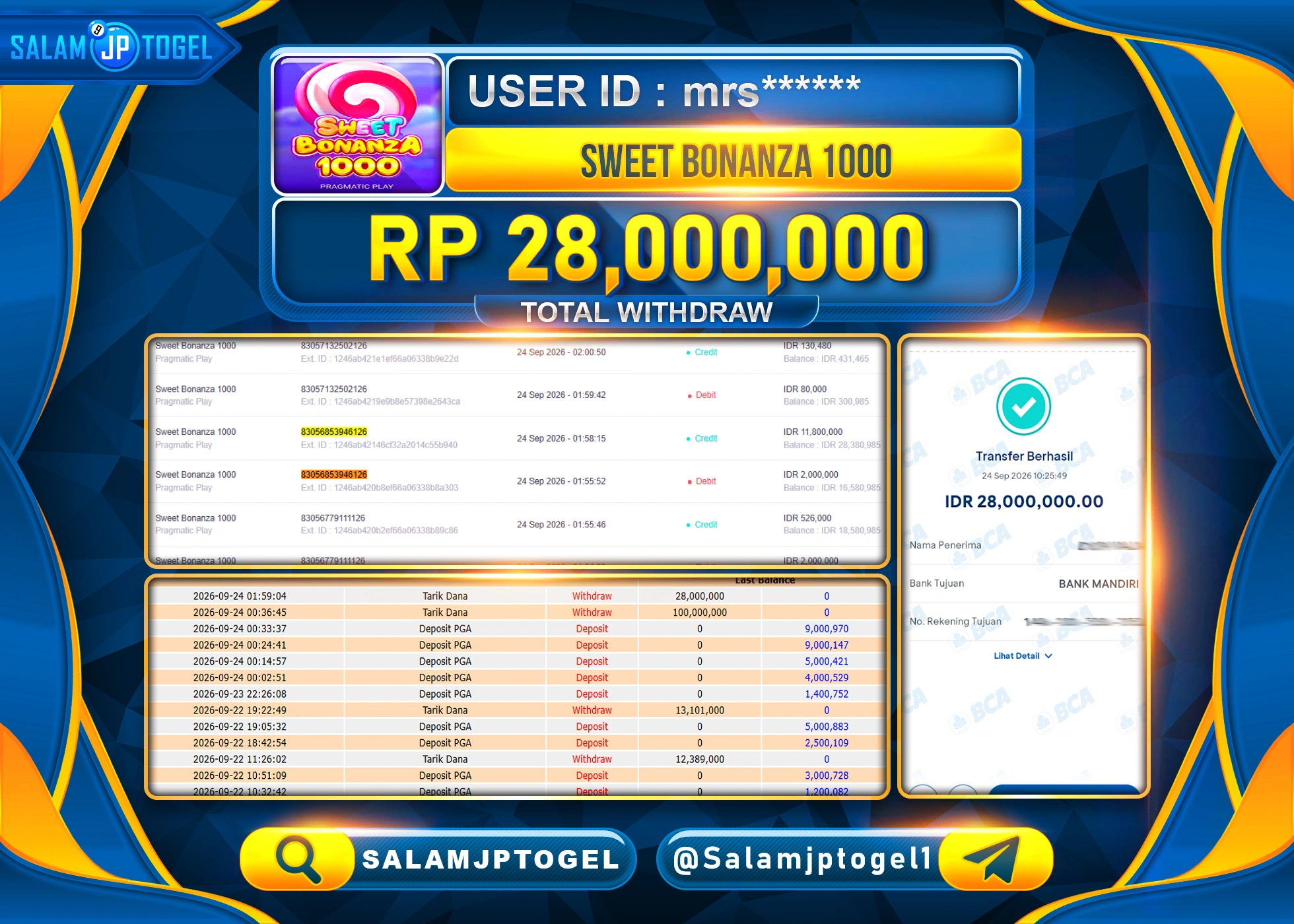 SALAMJPTOGEL JACKPOT MENANG SLOT SWEET BONANZA 1000 Rp.28,000,000 - LUNAS