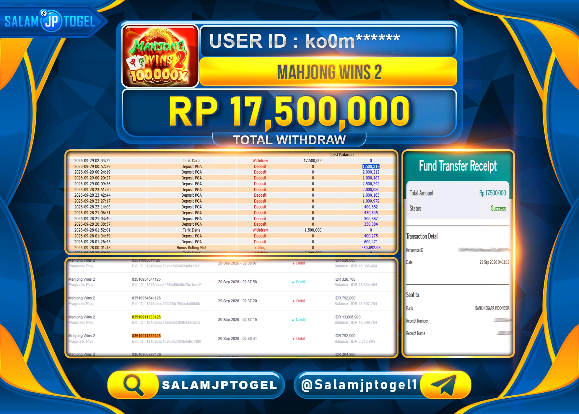 SALAMJPTOGEL JACKPOT MENANG SLOT MAHJONG WAYS 2 PGSOFT Rp.17,500,000 - LUNAS