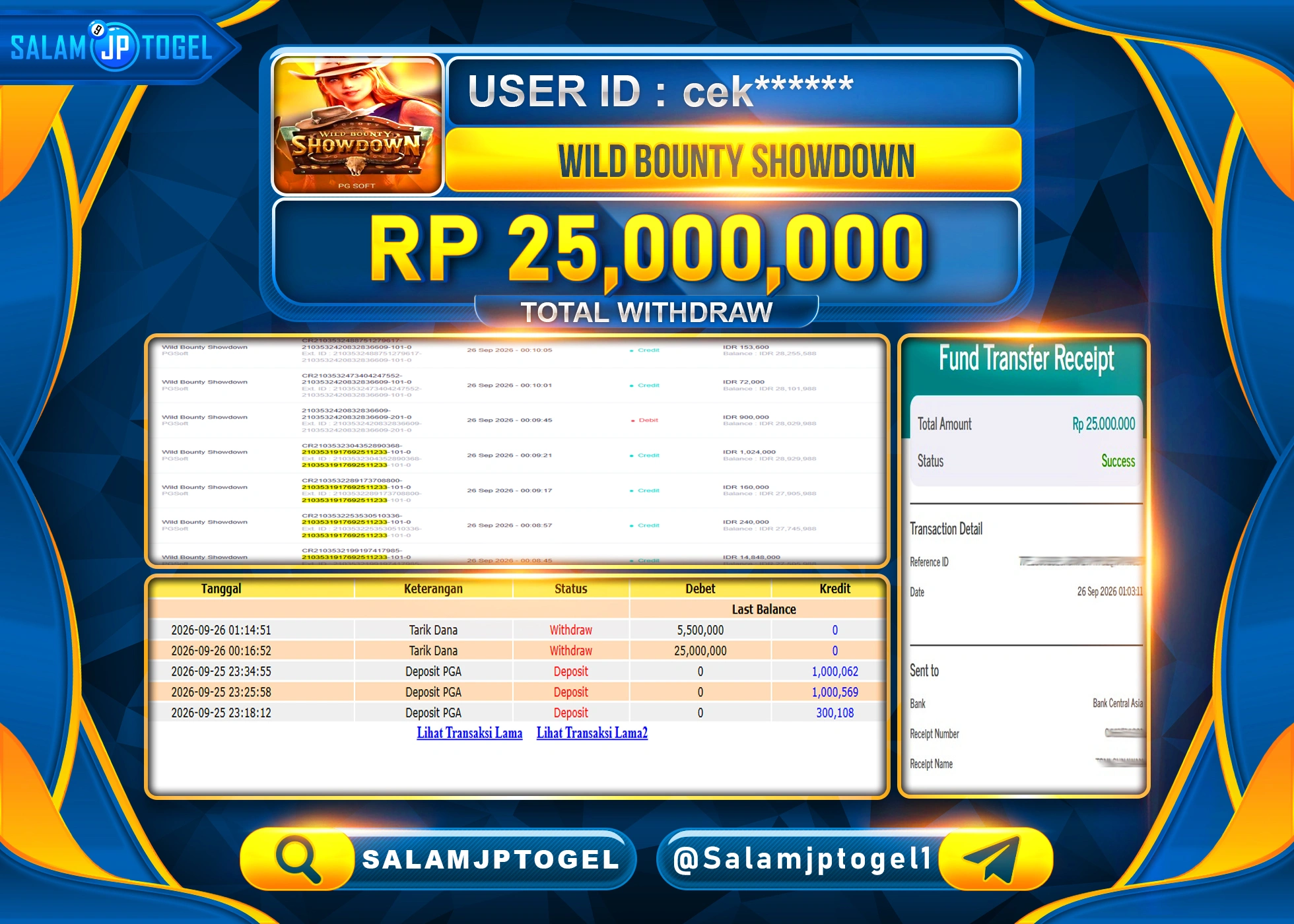SALAMJPTOGEL JACKPOT MENANG SLOT WILD BOUNTY SHOWDOWN Rp.25,000,000 - LUNAS