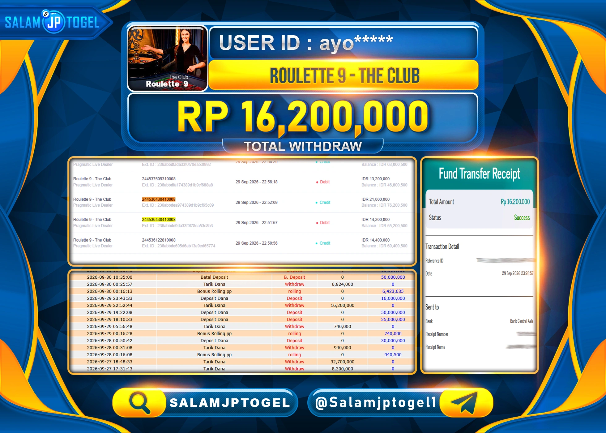 SALAMJPTOGEL JACKPOT MENANG LIVEGAMES ROULETTE 9 - THE CLUB Rp.16,200,000 - LUNAS