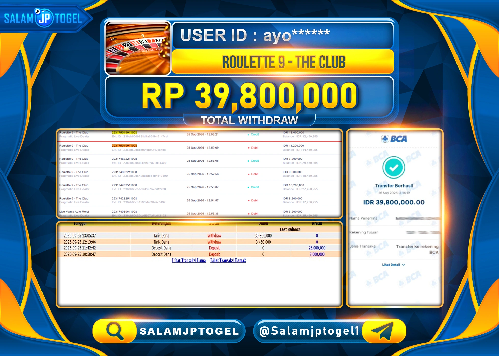 SALAMJPTOGEL JACKPOT MENANG LIVEGAMES ROULETTE 9 - THE CLUB Rp.39,800,000 - LUNAS