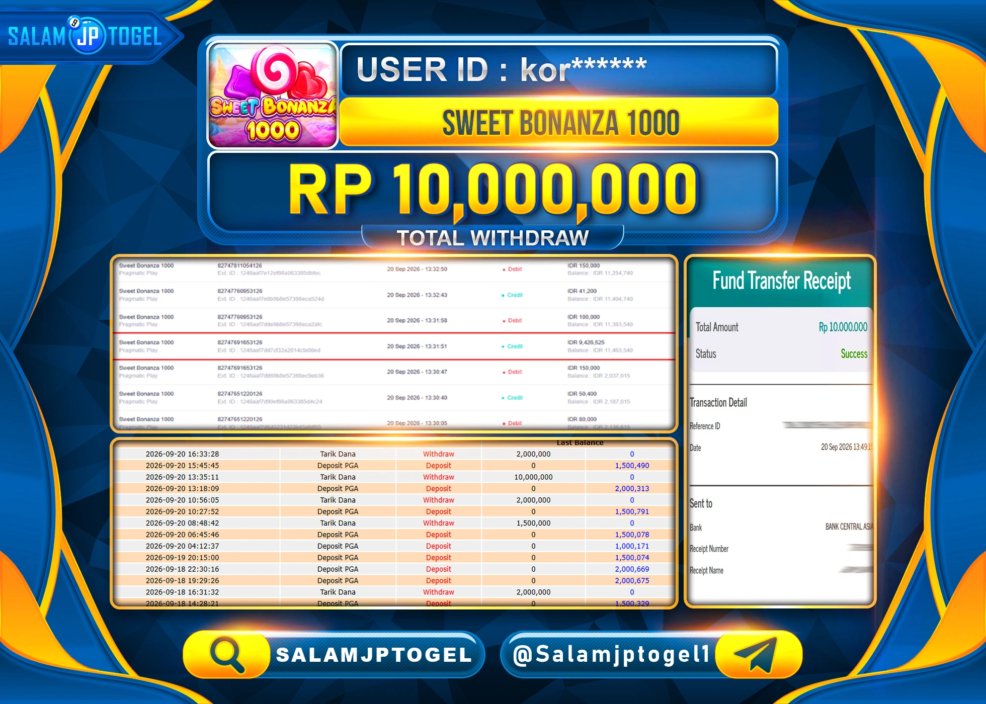 SALAMJPTOGEL JACKPOT MENANG SLOT SWEET BONANZA 1000 Rp.10,000,000 - LUNAS