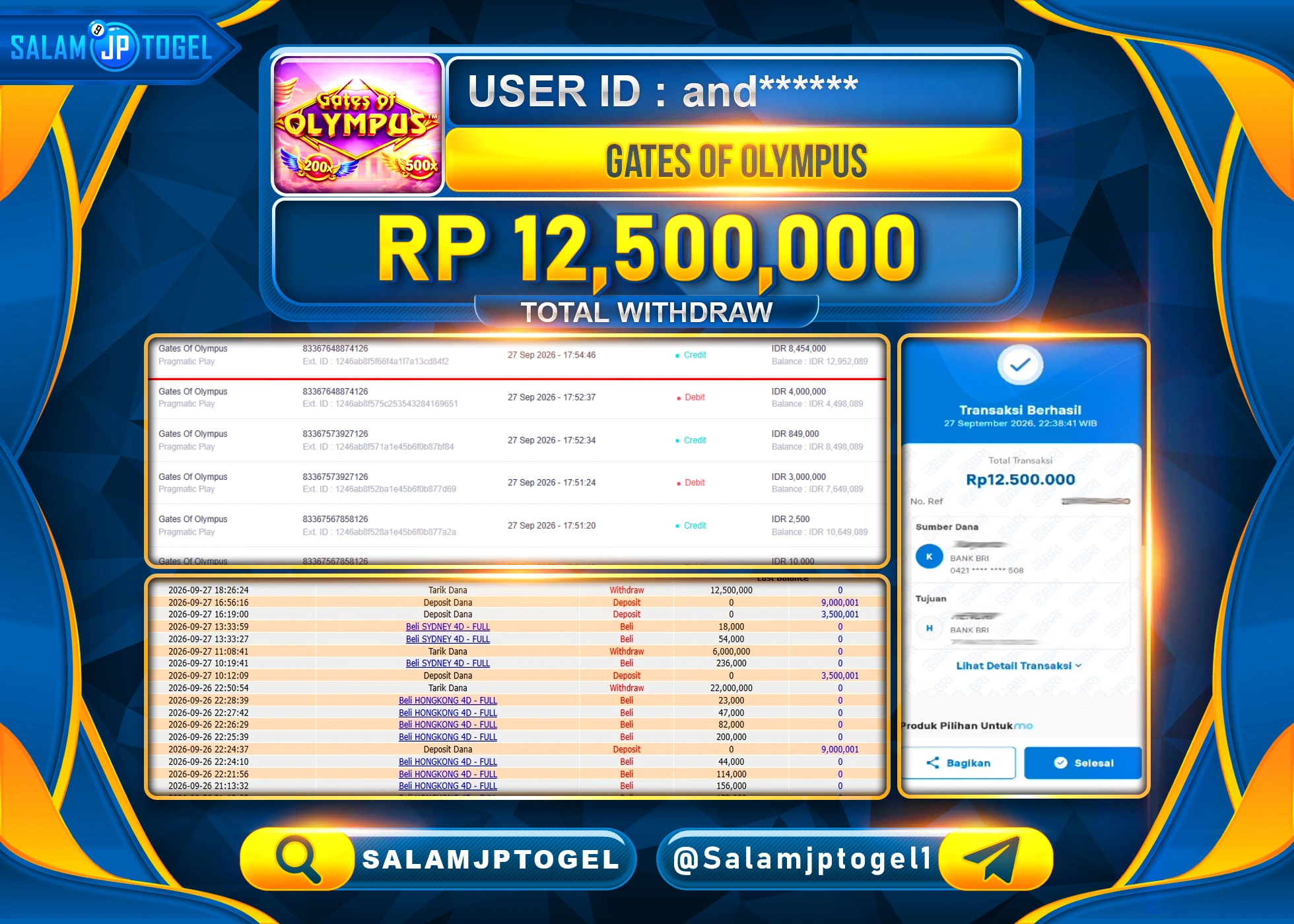 SALAMJPTOGEL JACKPOT MENANG SLOT GATES OF OLYMPUS Rp.12,500,000 - LUNAS