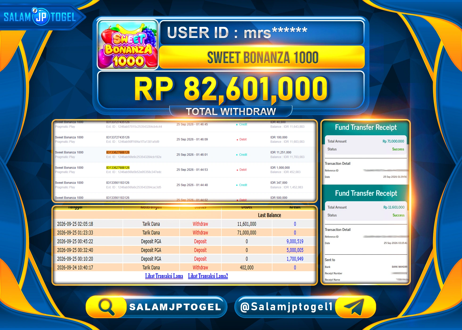 SALAMJPTOGEL JACKPOT MENANG SLOT SWEET BONANZA 1000 Rp.82,601,000 - LUNAS