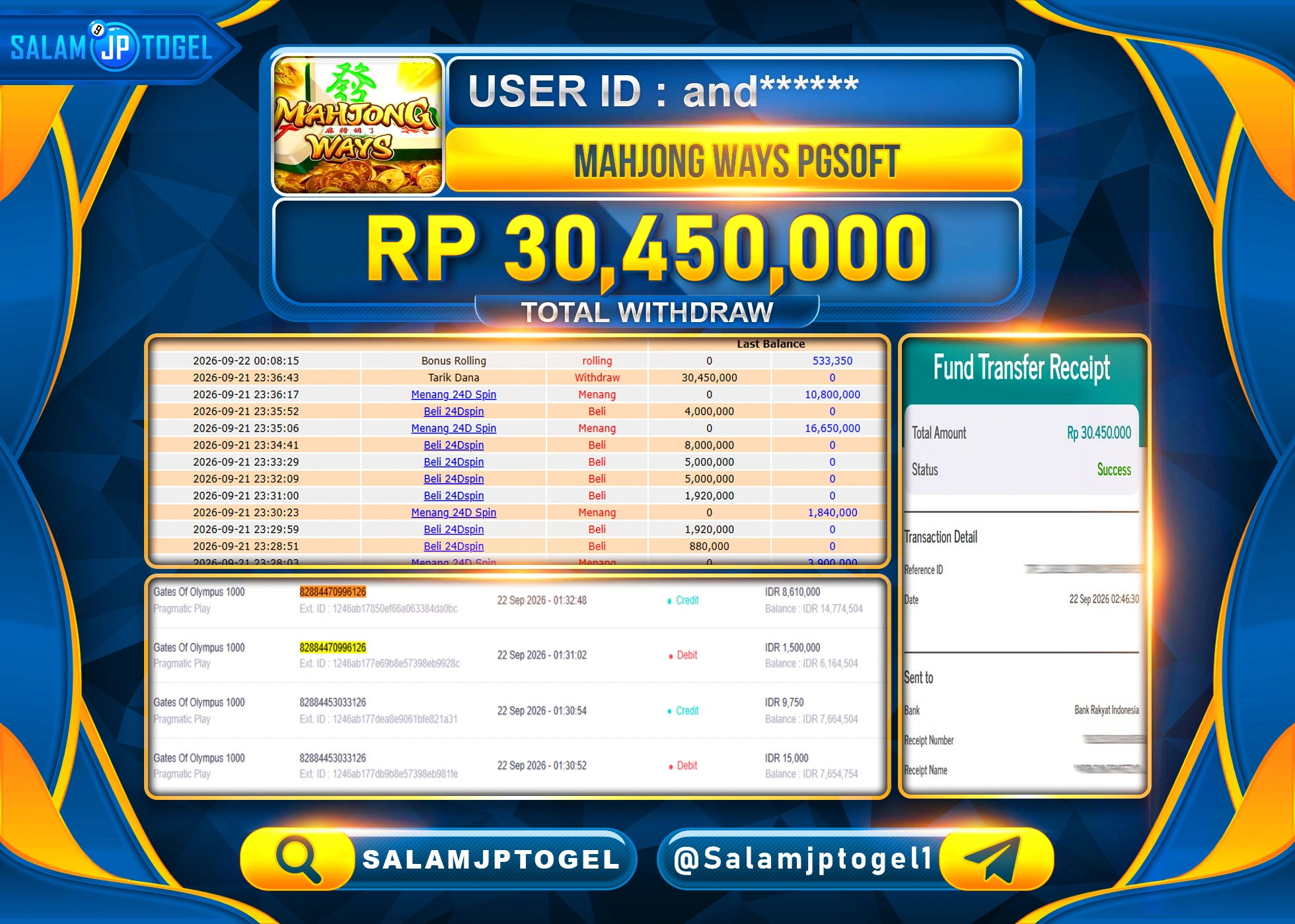 SALAMJPTOGEL JACKPOT MENANG SLOT MAHJONG WAYS Rp.30,450,000 - LUNAS