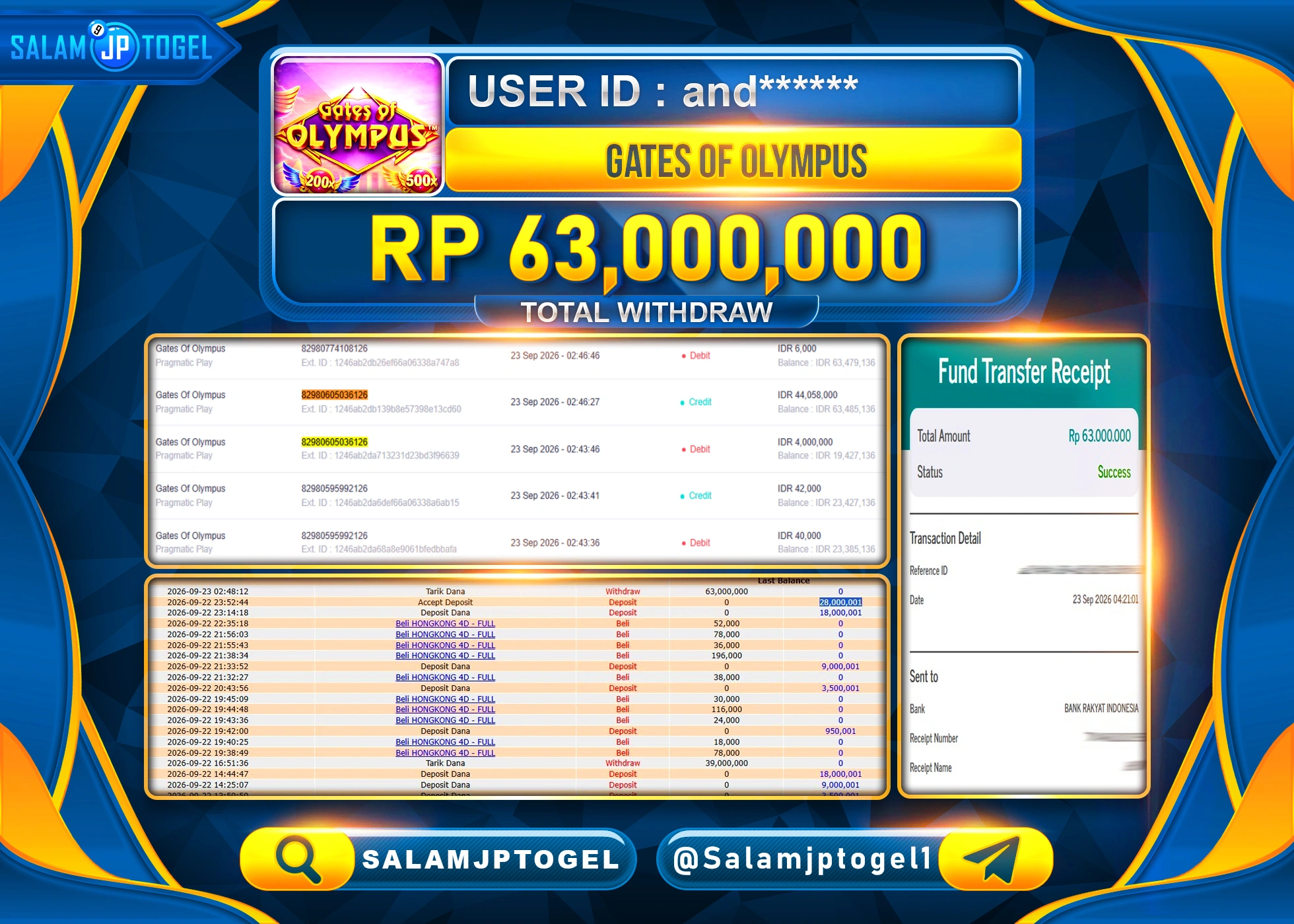 SALAMJPTOGEL JACKPOT MENANG SLOT GATES OF OLYMPUS Rp.63,000,000 - LUNAS
