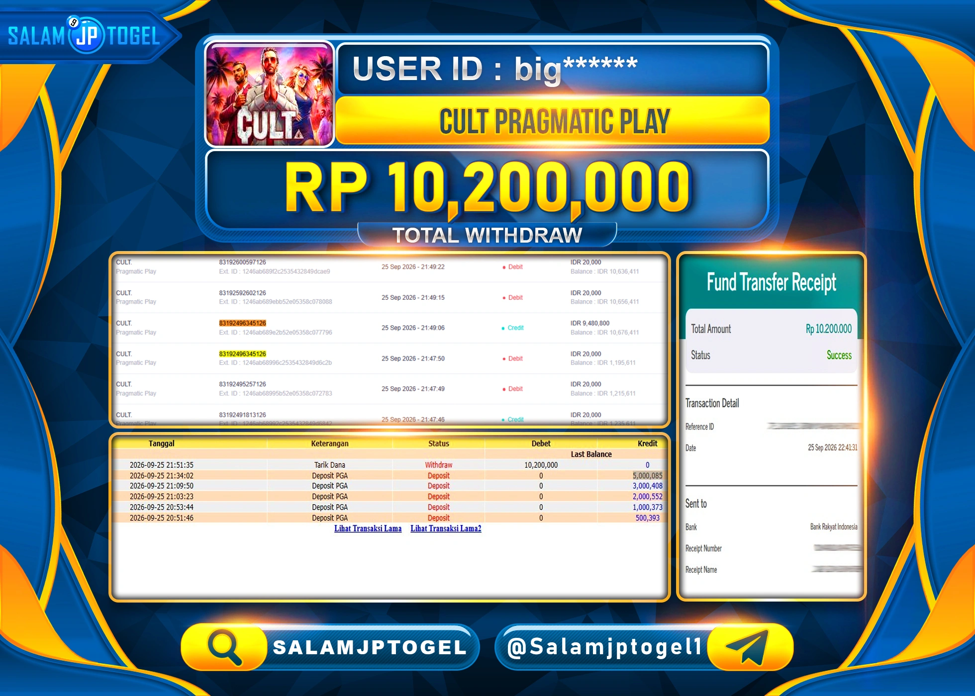 SALAMJPTOGEL JACKPOT MENANG SLOT CULT PRAGMATIC PLAY Rp.10,200,000 - LUNAS