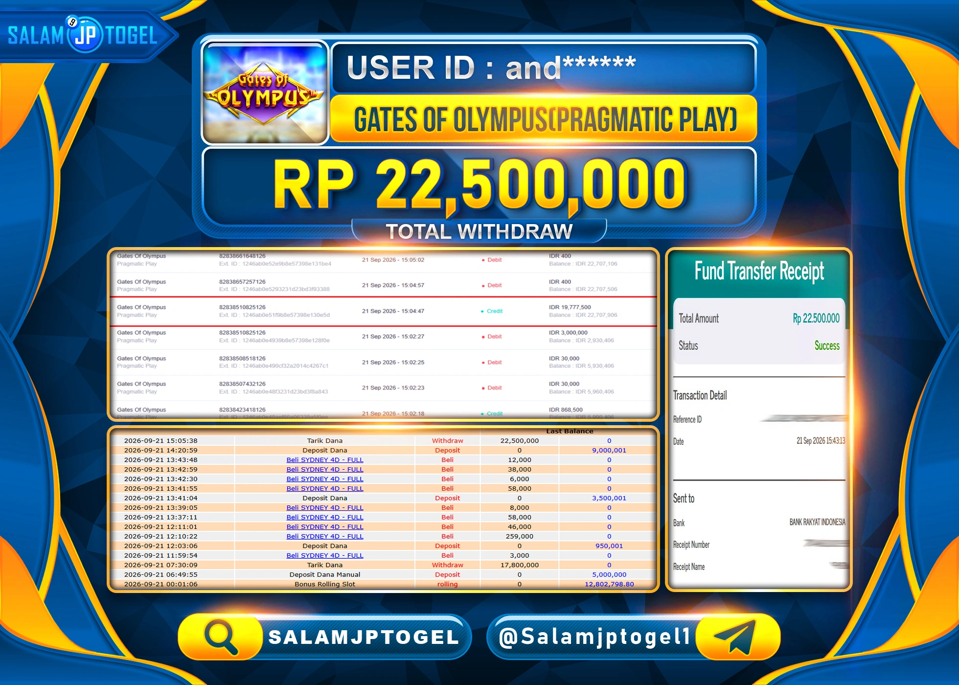 SALAMJPTOGEL JACKPOT MENANG SLOT GATES OF OLYMPUS Rp.22,500,000 - LUNAS