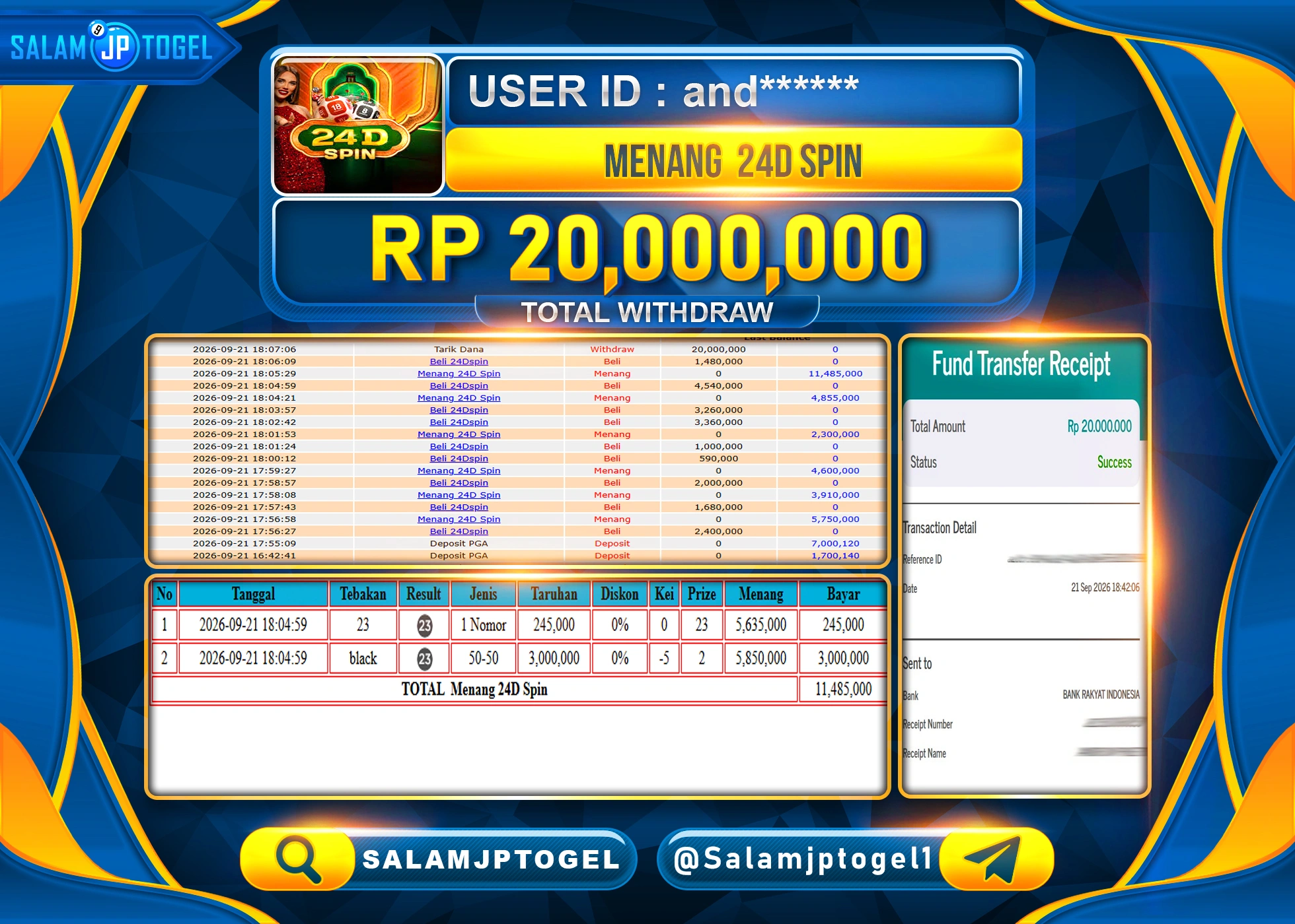 SALAMJPTOGEL JACKPOT MENANG GACOR LIVEGAMES 24D SPIN Rp.20,000,000 - LUNAS