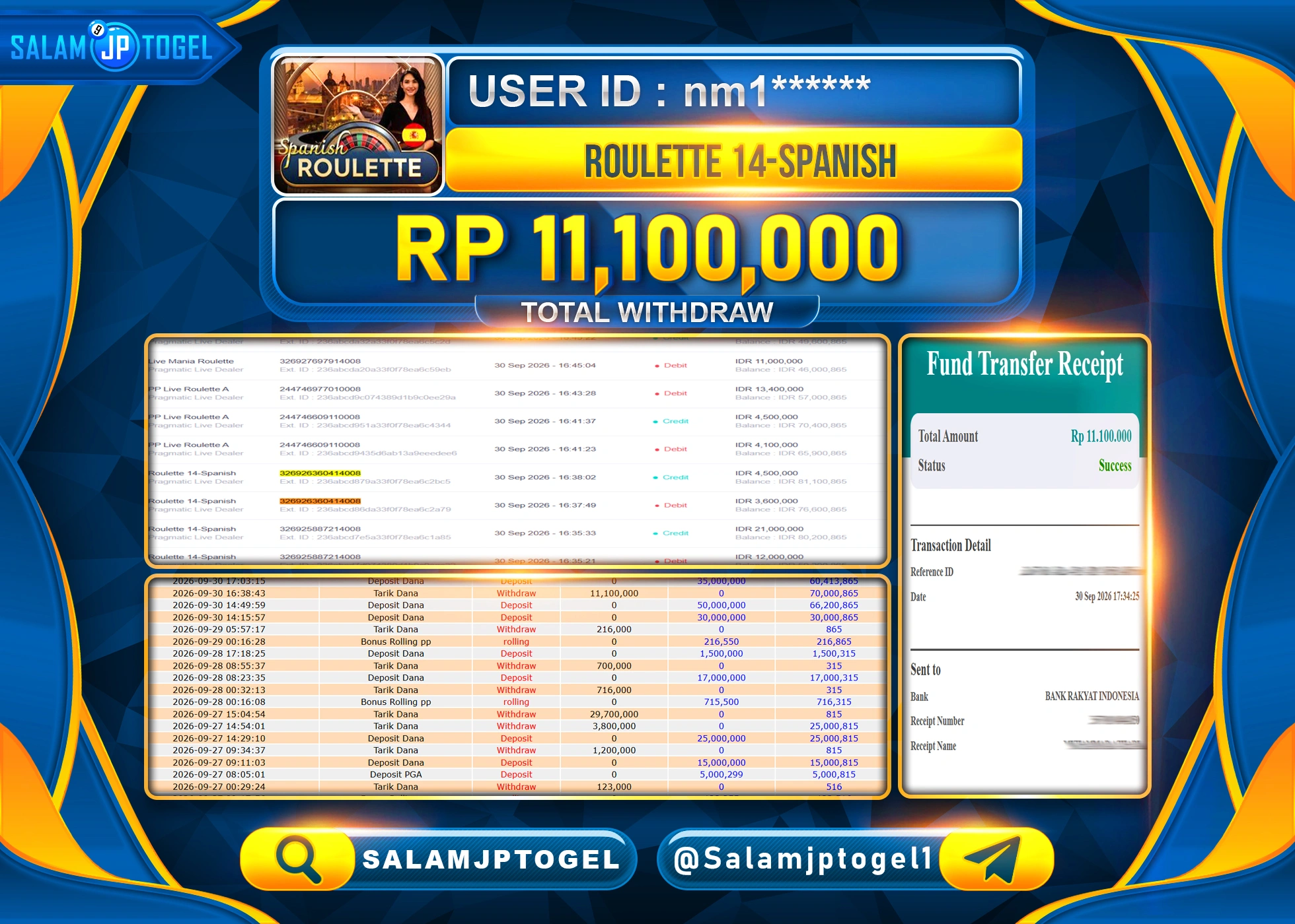 SALAMJPTOGEL JACKPOT MENANG LIVEGAMES ROULETTE 14-SPANISH Rp.11,100,000 - LUNAS