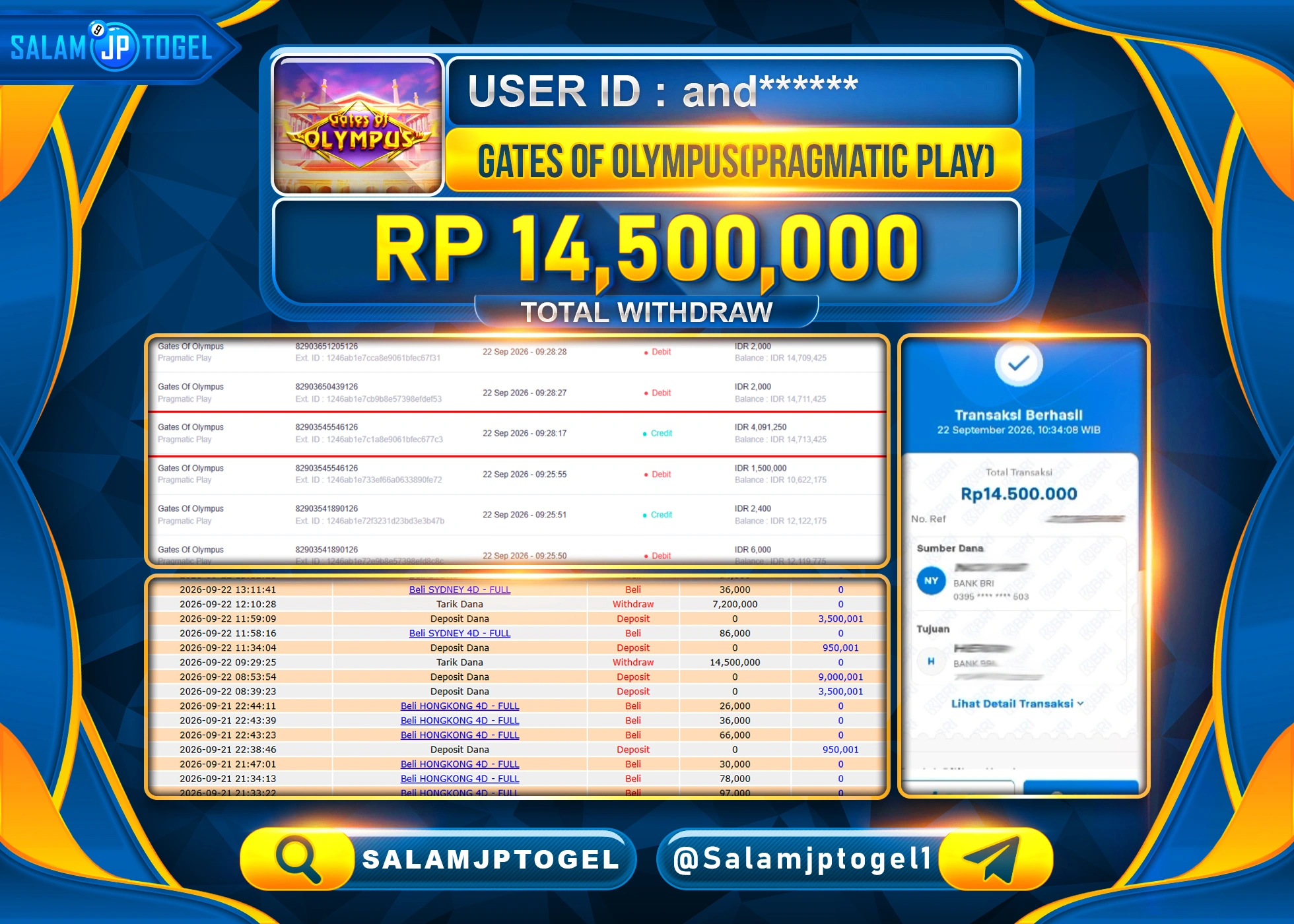 SALAMJPTOGEL JACKPOT MENANG SLOT GATES OF OLYMPUS Rp.14,500,000 - LUNAS