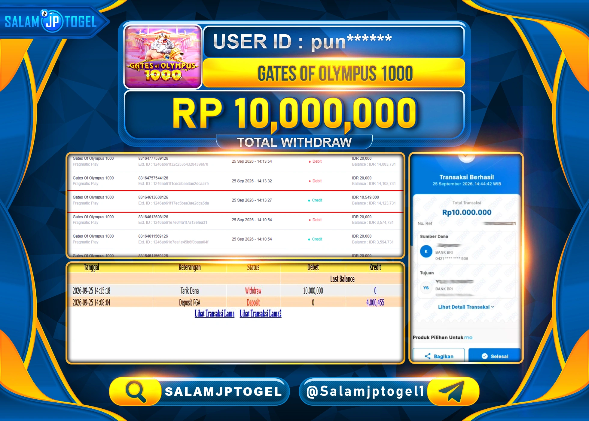 SALAMJPTOGEL JACKPOT MENANG SLOT GATES OF OLYMPUS 1000 Rp.10,000,000 - LUNAS