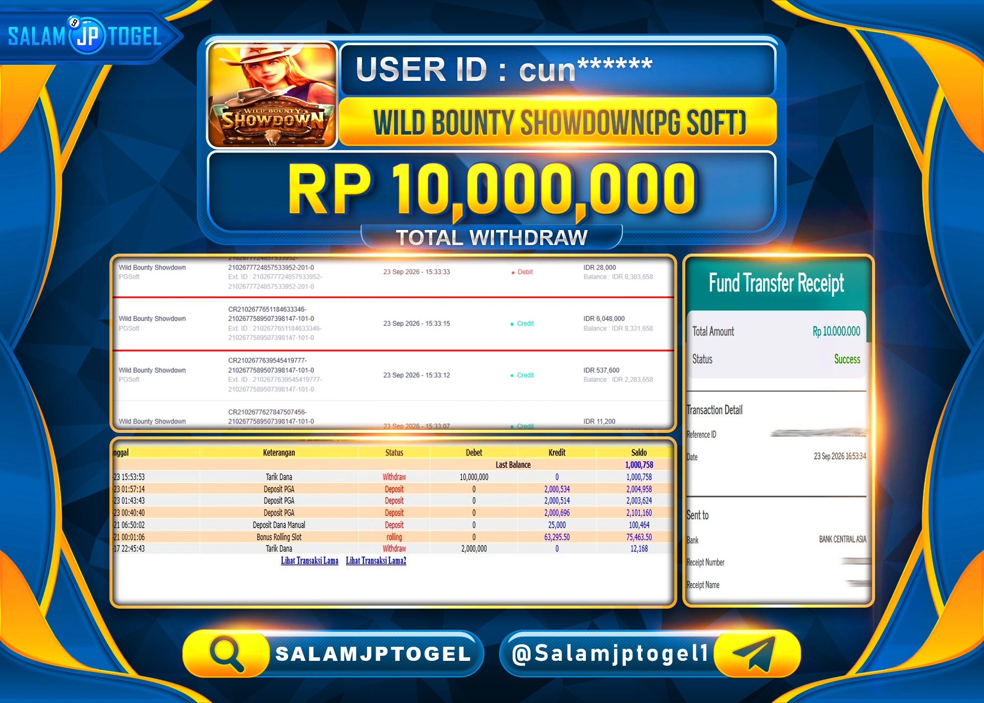 SALAMJPTOGEL JACKPOT MENANG SLOT WILD BOUNTY SHOWDOWN Rp.10,000,000 - LUNAS