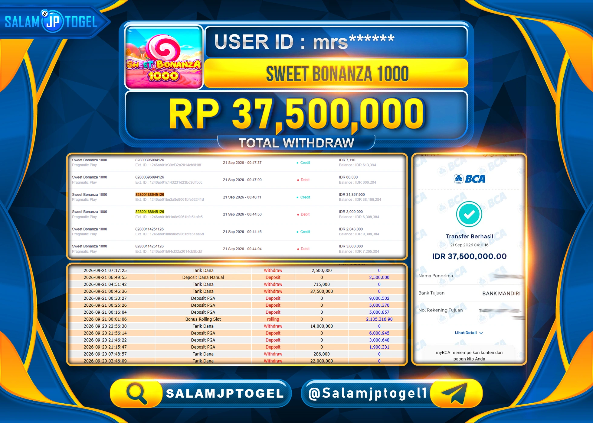 SALAMJPTOGEL JACKPOT MENANG SLOT SWEET BONANZA 1000 Rp.37,500,000 - LUNAS