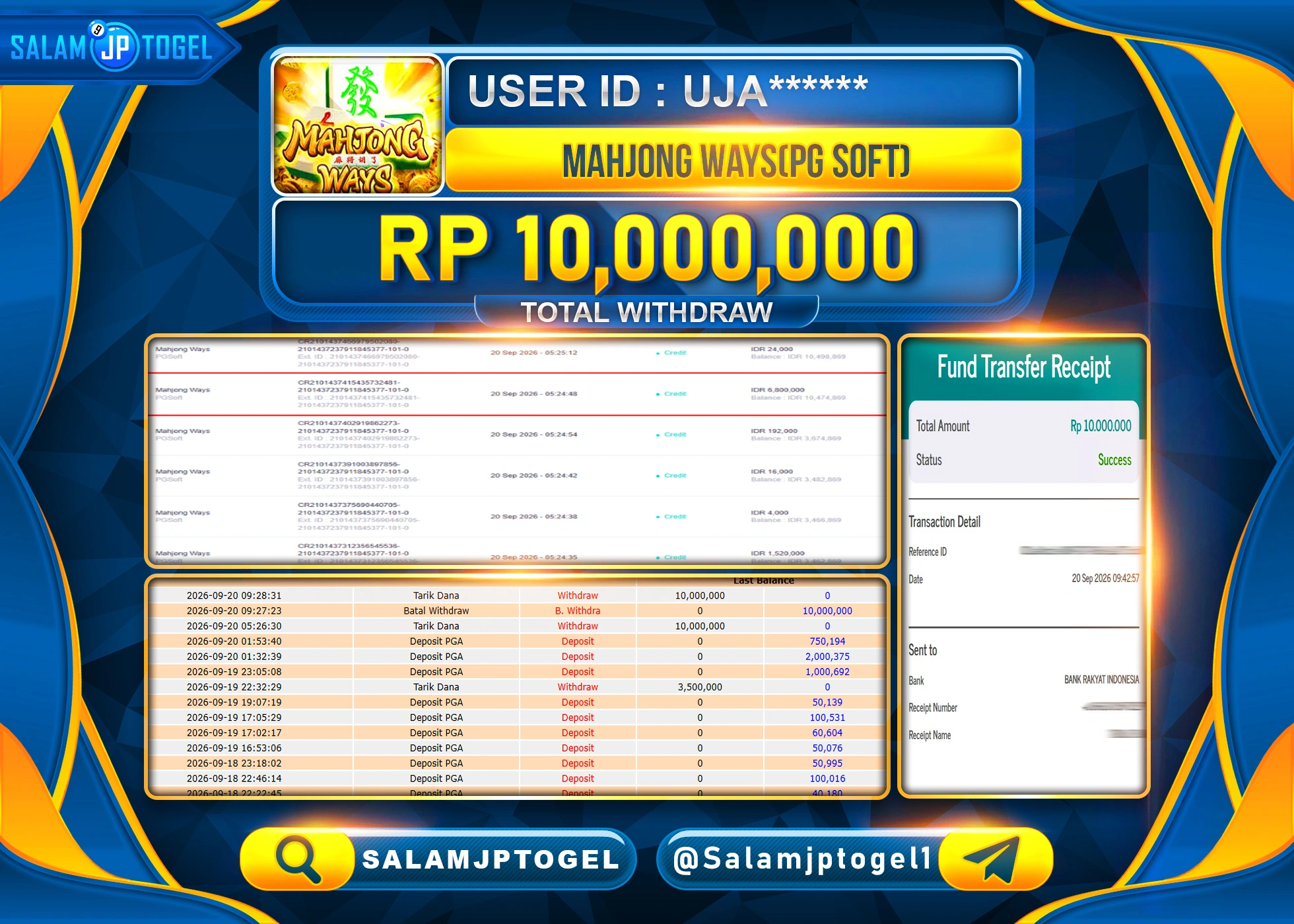 SALAMJPTOGEL JACKPOT MENANG SLOT MAHJONG WAYS Rp.10,000,000 - LUNAS
