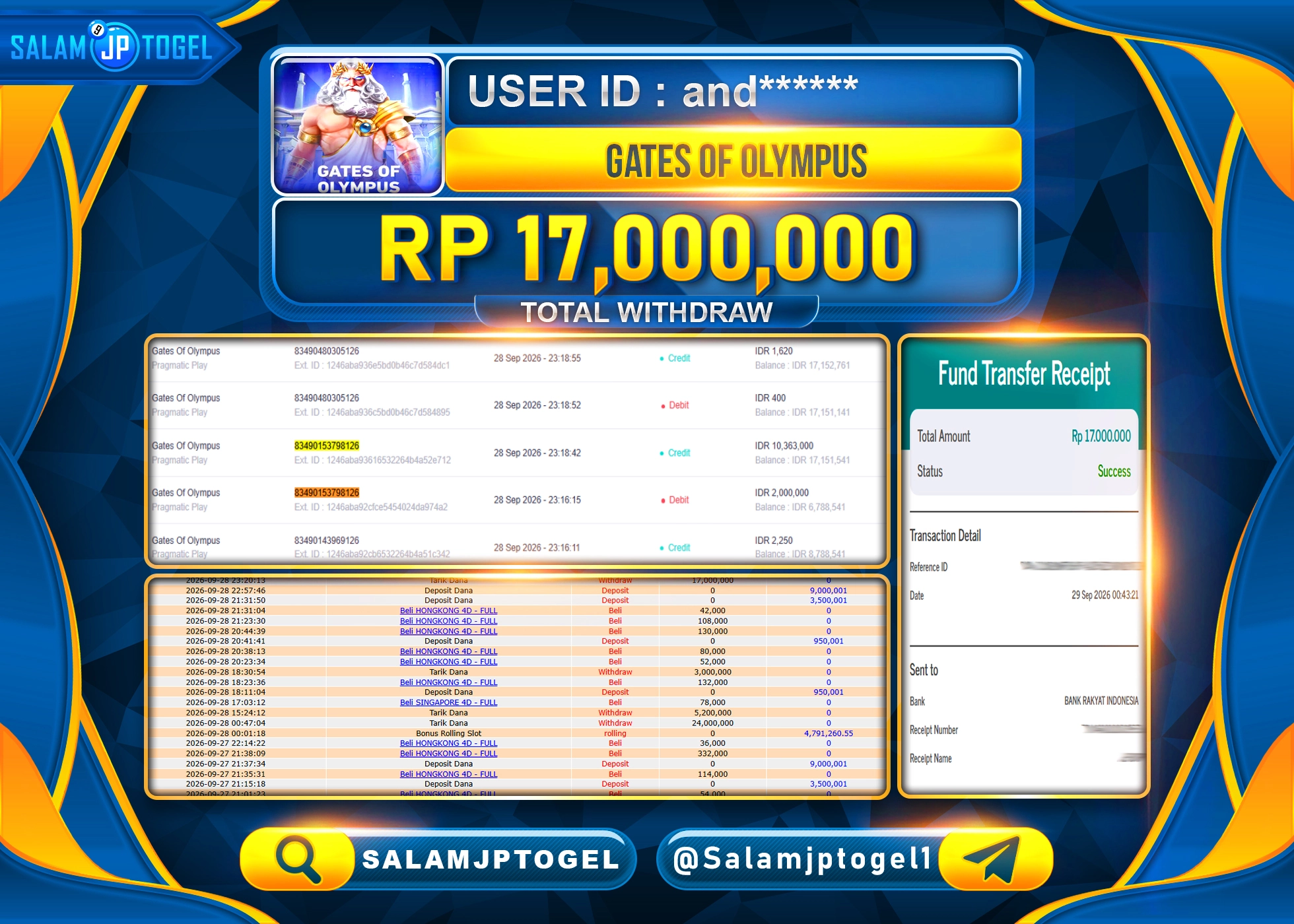 SALAMJPTOGEL JACKPOT MENANG SLOT GATES OF OLYMPUS Rp.17,000,000 - LUNAS