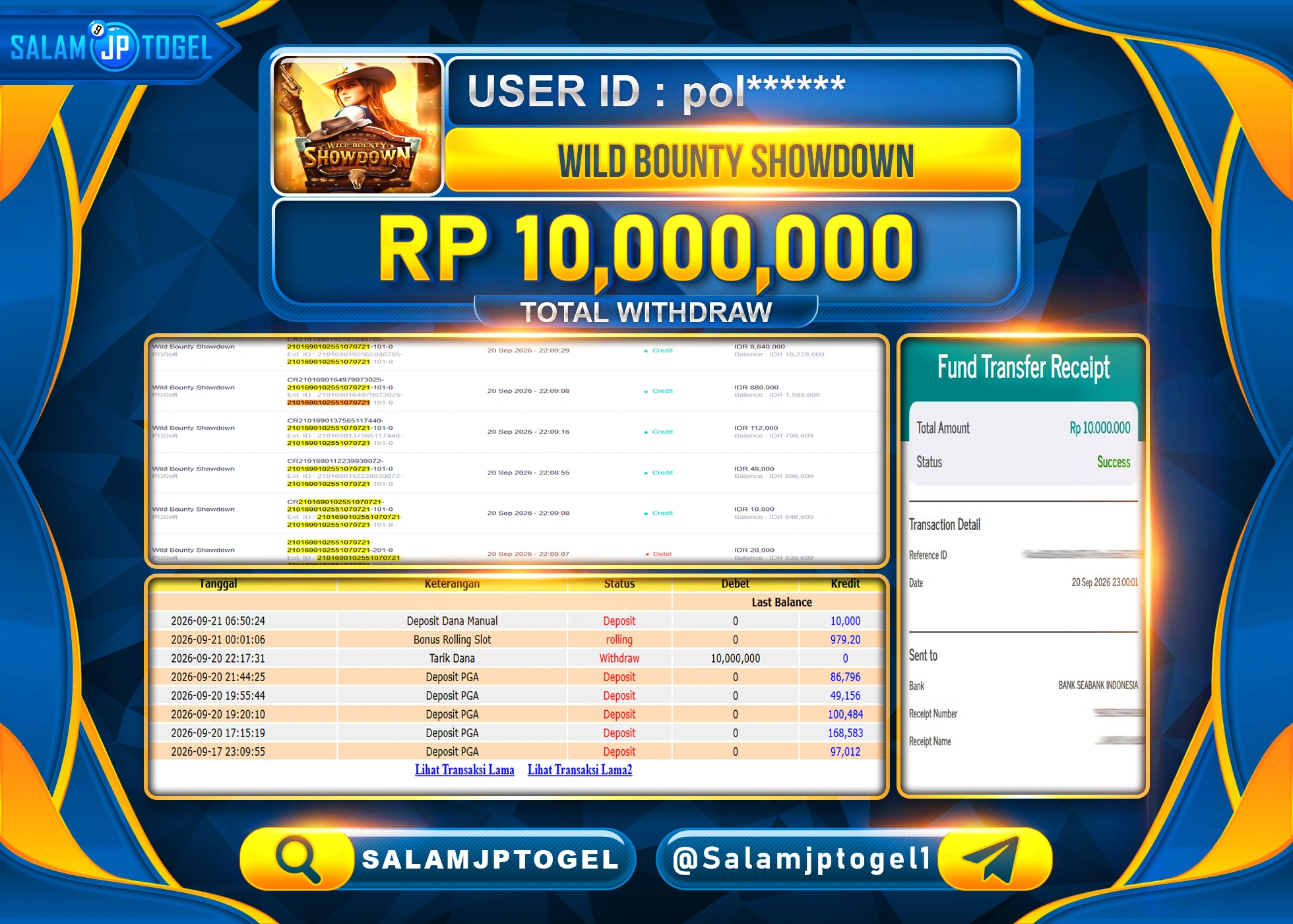 SALAMJPTOGEL JACKPOT MENANG SLOT WILD BOUNTY SHOWDOWN Rp.10,000,000 - LUNAS