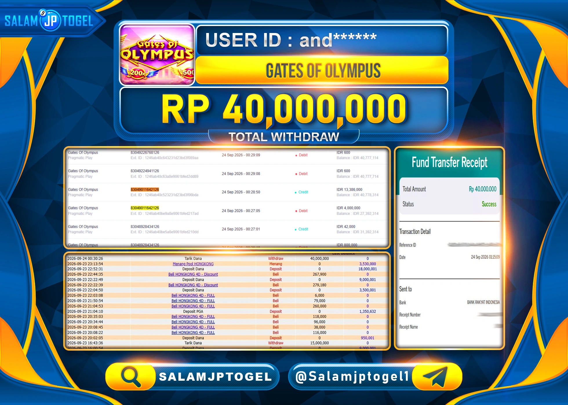SALAMJPTOGEL JACKPOT MENANG SLOT GATES OF OLYMPUS Rp.40,000,000 - LUNAS