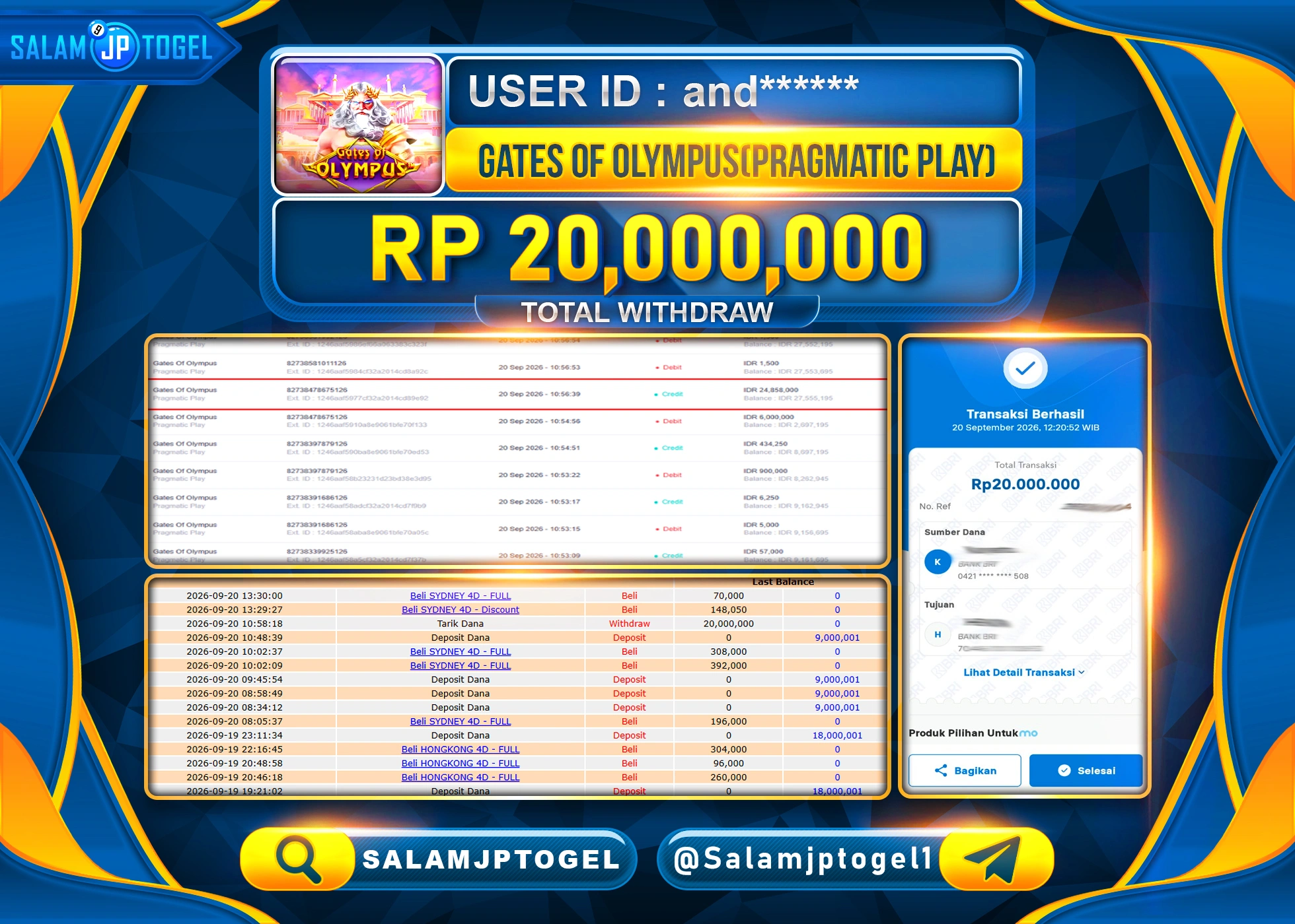 SALAMJPTOGEL JACKPOT MENANG SLOT GATES OF OLYMPUS Rp.20,000,000 - LUNAS