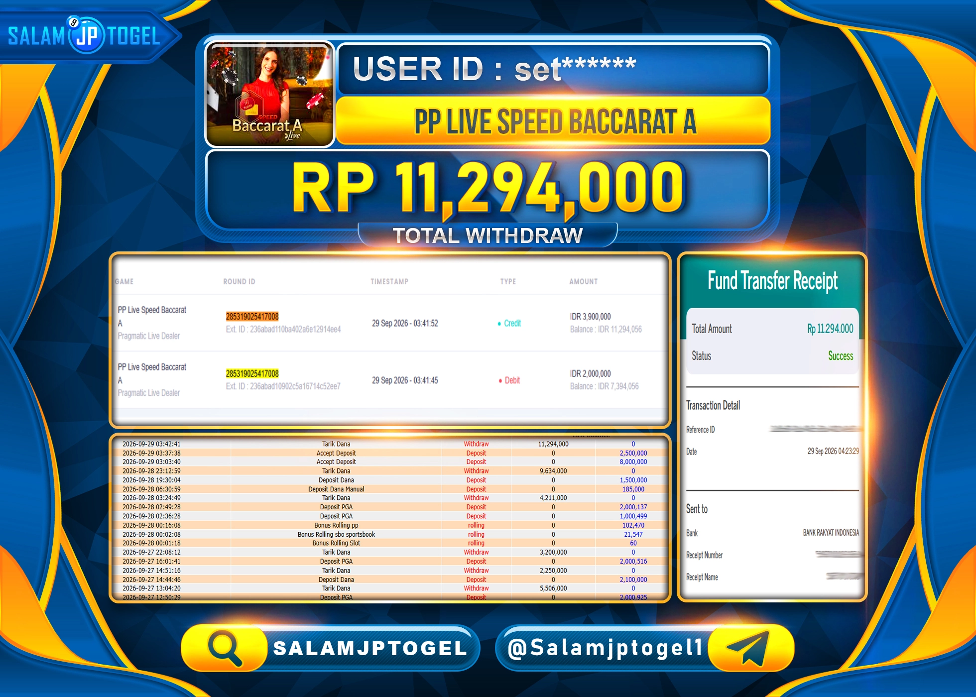 SALAMJPTOGEL JACKPOT MENANG LIVEGAMES PP LIVE SPEED BACCARAT A Rp.11,294,000 - LUNAS
