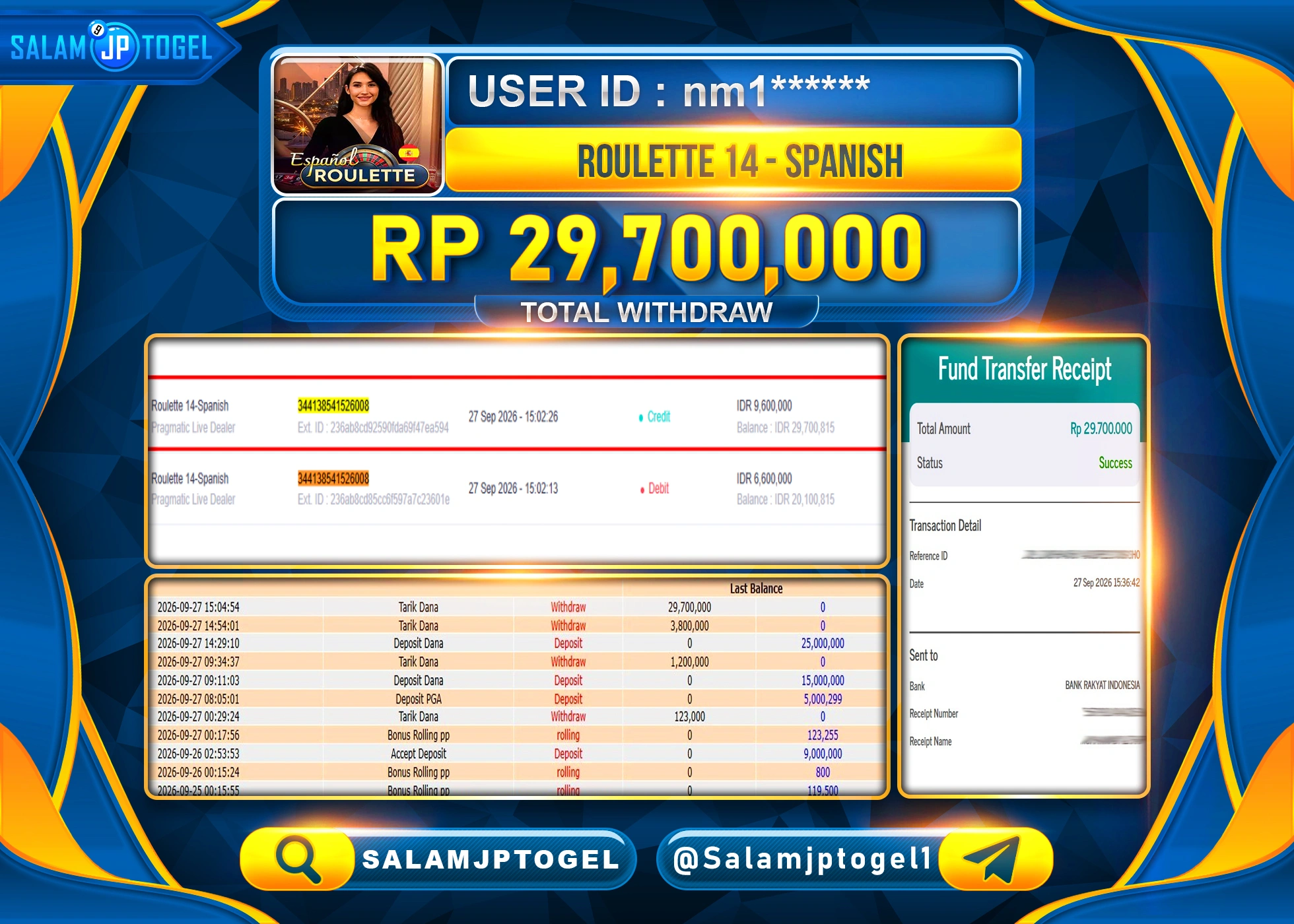 SALAMJPTOGEL JACKPOT MENANG LIVEGAMES ROULETTE 14 - SPANISH Rp.29,700,000 - LUNAS
