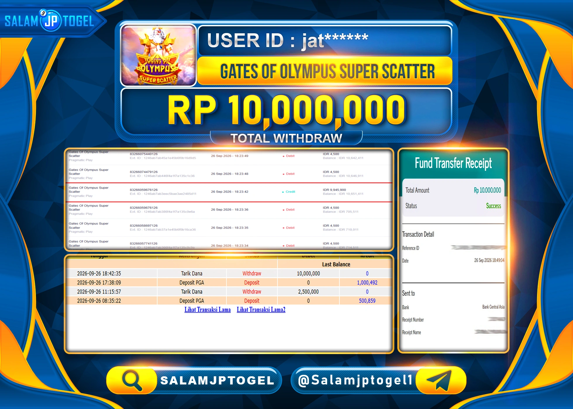 SALAMJPTOGEL JACKPOT MENANG SLOT GATES OF OLYMPUS SUPER SCATTER Rp.10,000,000 - LUNAS