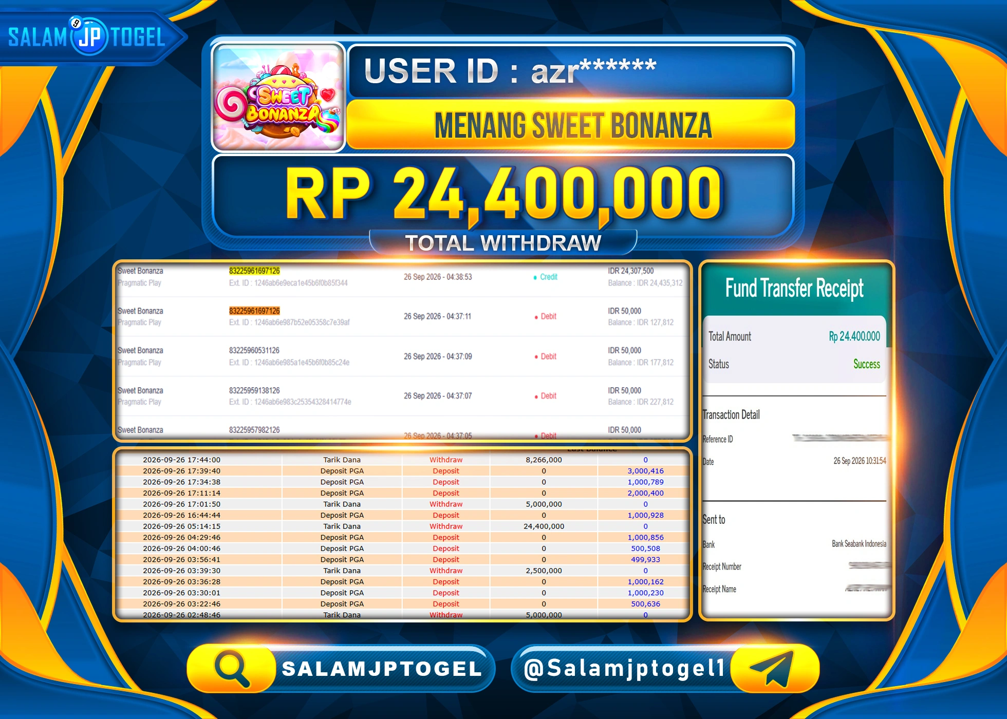 SALAMJPTOGEL JACKPOT MENANG SLOT SWEET BONANZA  Rp.24,400,000 - LUNAS