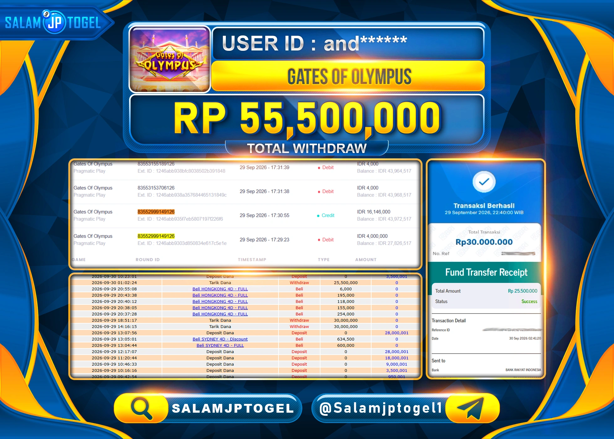 SALAMJPTOGEL JACKPOT MENANG SLOT GATES OF OLYMPUS Rp.55,500,000 - LUNAS