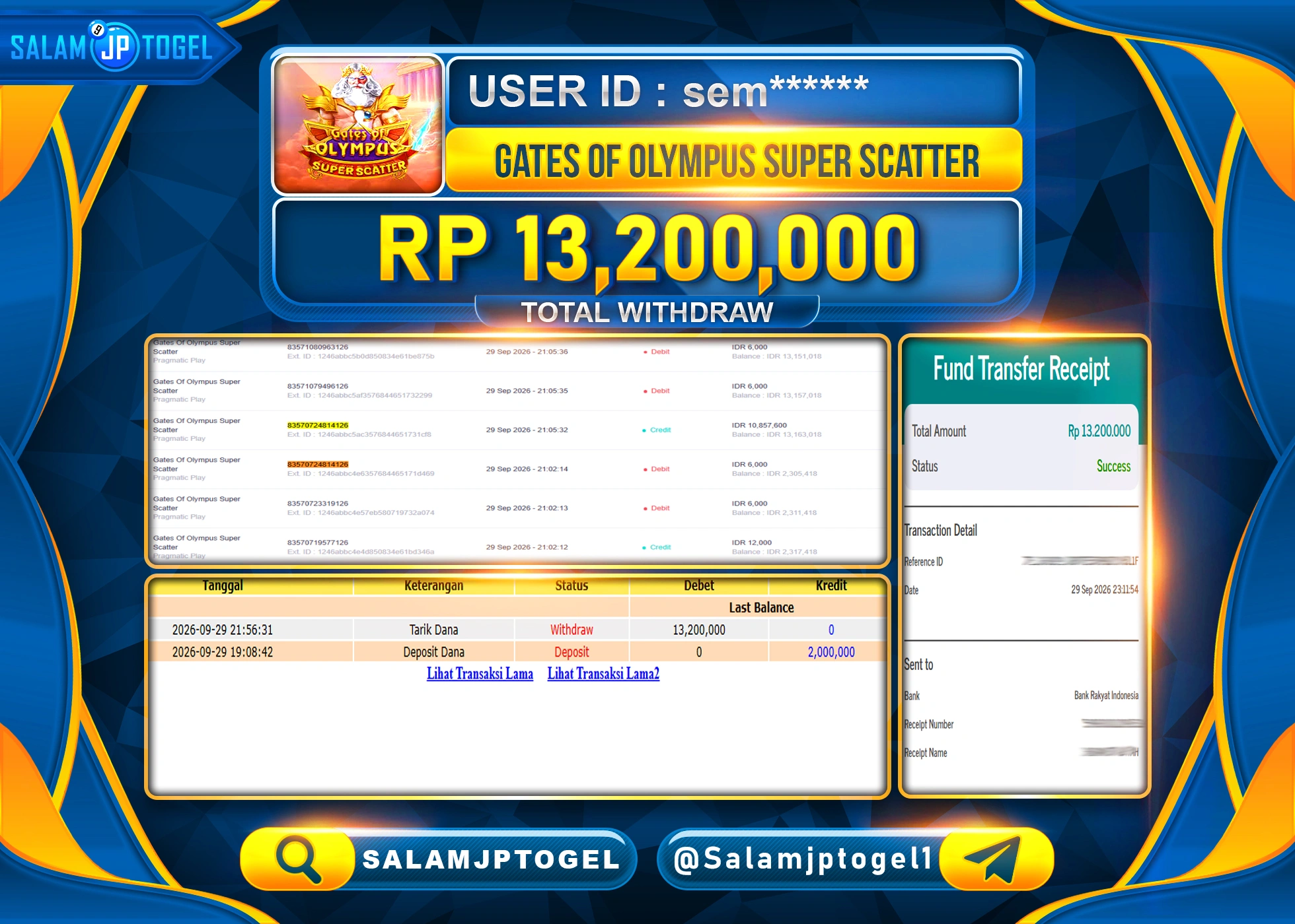 SALAMJPTOGEL JACKPOT MENANG SLOT GATES OF OLYMPUS SUPER SCATTER Rp.13,200,000 - LUNAS