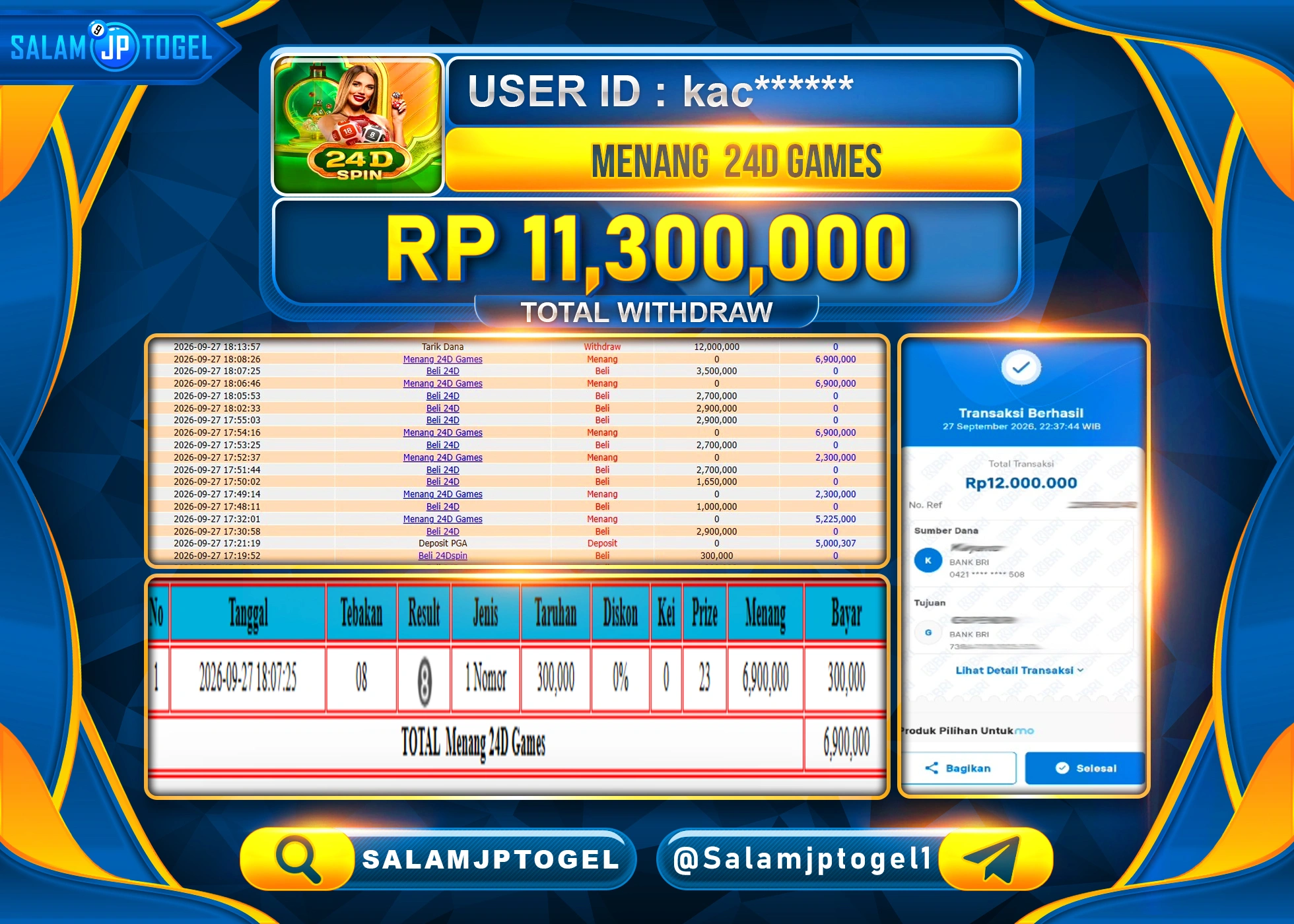SALAMJPTOGEL JACKPOT MENANG LIVEGAMES 24D GAMES Rp.11,300,000 - LUNAS