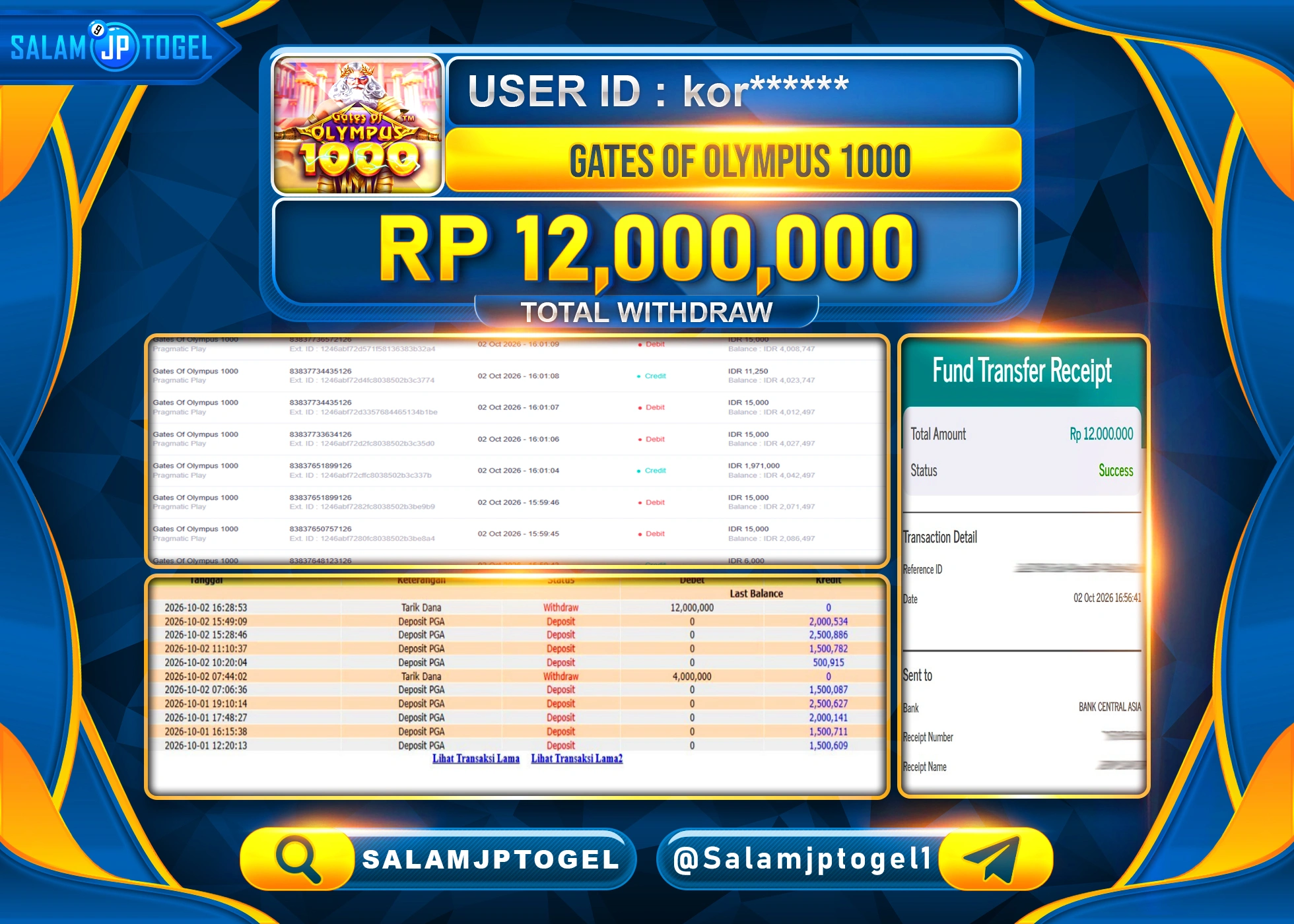 SALAMJPTOGEL JACKPOT MENANG SLOT GATES OF OLYMPUS 1000 Rp.12,000,000 - LUNAS